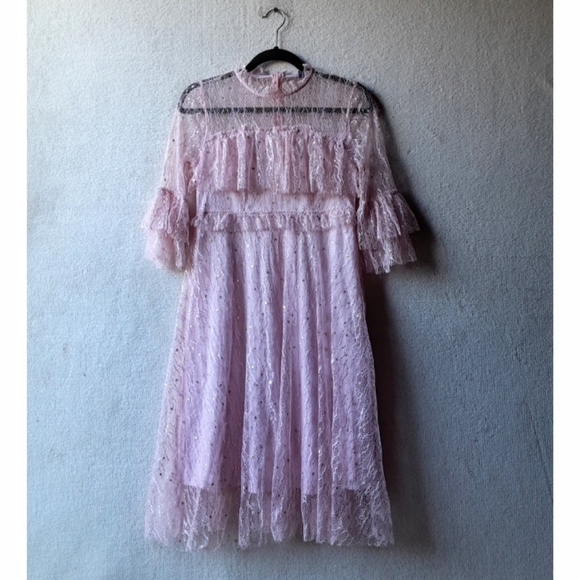 Dresses & Skirts - Pink Sheer Ruffled Unique Dress